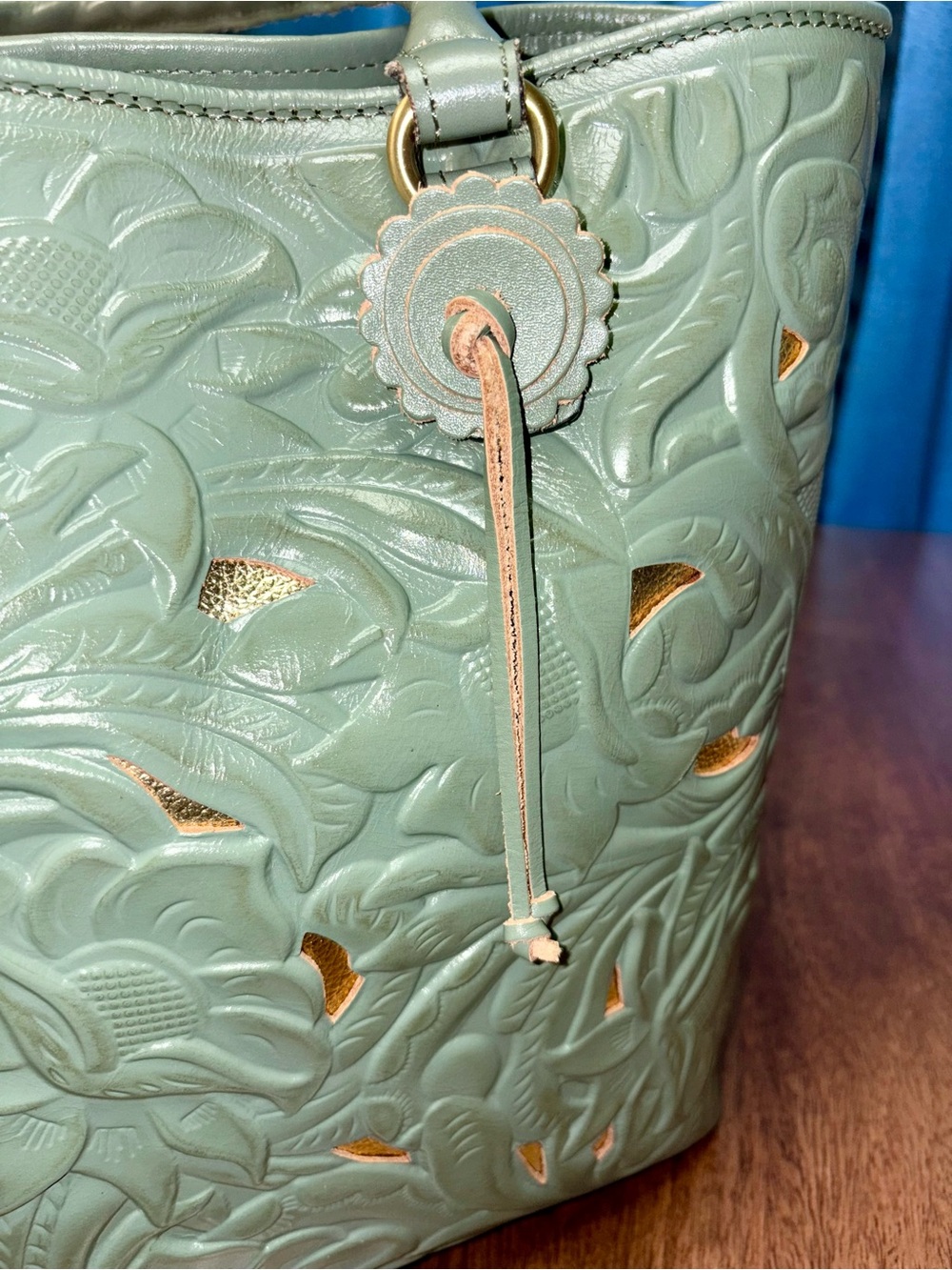 Patricia Nash GUC Adeline Tote Bag - Light Sage Green - Floral Tooled Leather - Picture 12 of 14